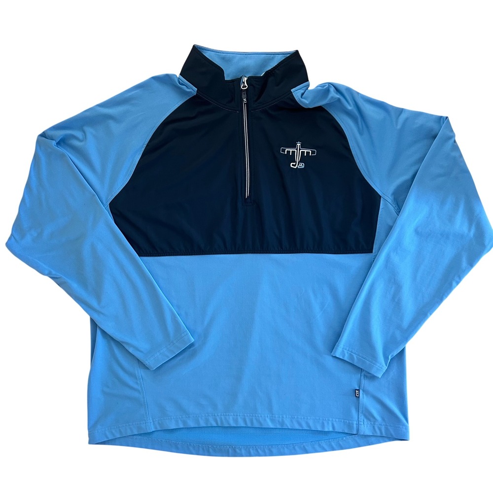 Cutter & Buck Mens XL Blue Colorblock 1/4 Zip Pullover Airplane Logo Performance